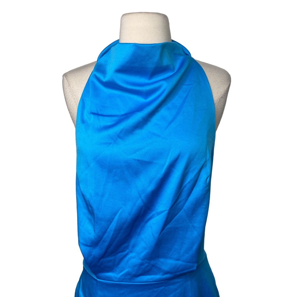 Elliatt Camo Halter Asymmetrical Mini Dress in Cyan Blue - Picture 6 of 9